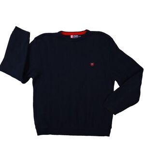 Chaps Ralph Lauren Vintage Men's Navy Blue Herringbone Crew Neck Sweater size XL